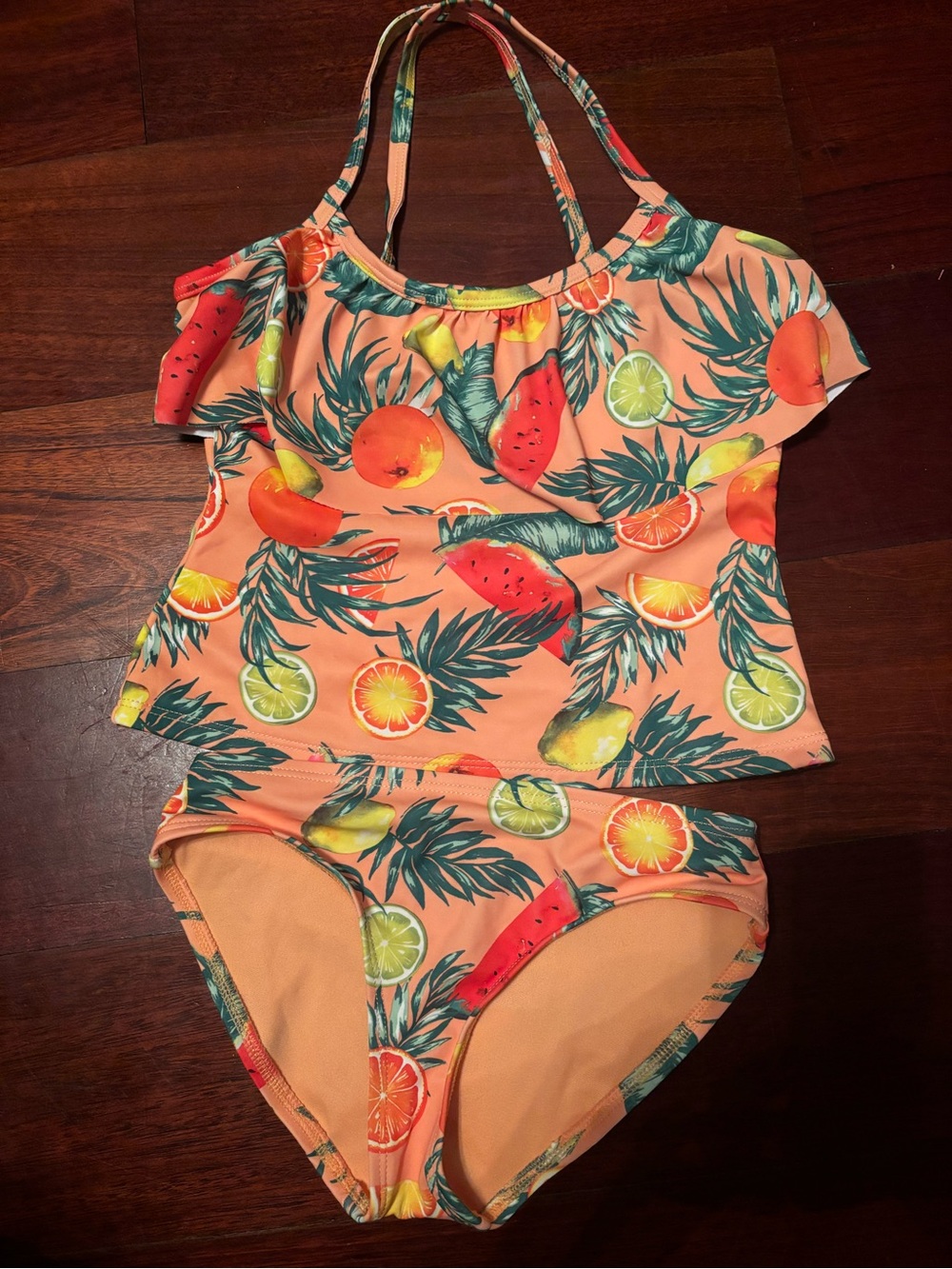 City Streets Peach Tropical Fruit Tankini Bikini Set